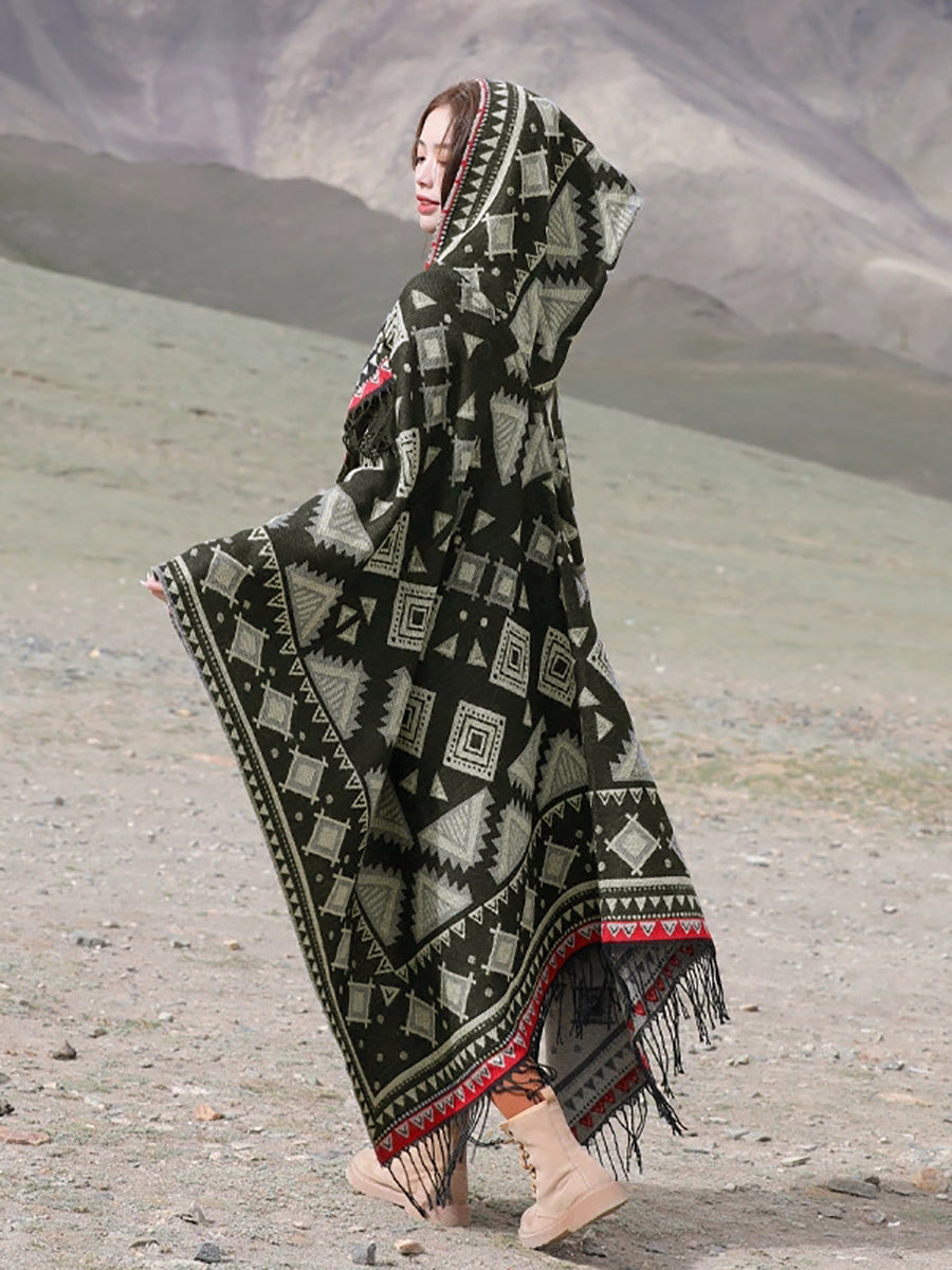 Tribal Hooded Shawl Cape